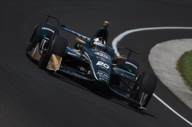 Ed Carpenter flies through Turn 1 during practice for the 101st Indianapolis 500 -- Photo by: Chris Owens