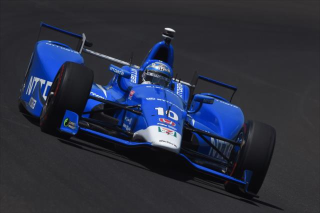 Tony Kanaan flies through Turn 1 during practice for the 101st Indianapolis 500 -- Photo by: Chris Owens