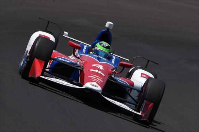 Conor Daly sets sail through Turn 3 during practice for the 101st Indianapolis 500 -- Photo by: Chris Owens