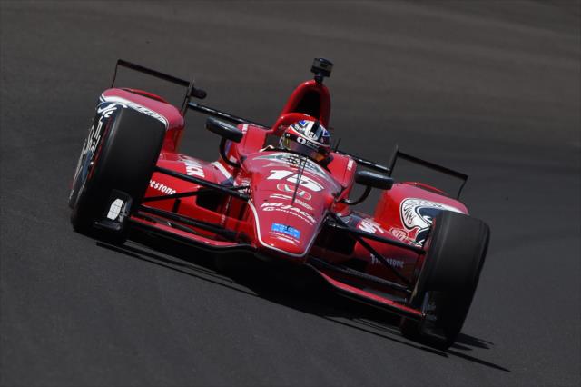 Graham Rahal sets sail through Turn 3 during practice for the 101st Indianapolis 500 -- Photo by: Chris Owens