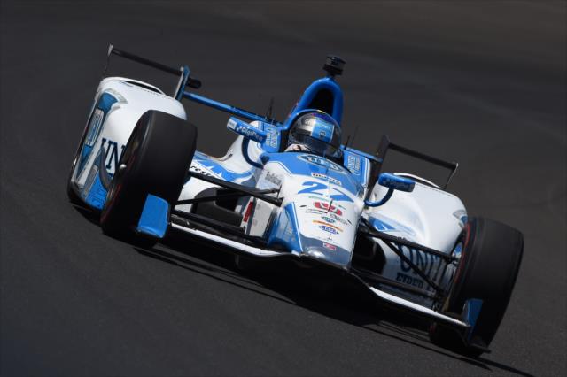 Marco Andretti sets sail through Turn 3 during practice for the 101st Indianapolis 500 -- Photo by: Chris Owens