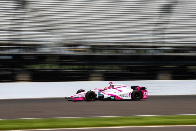 Pippa Mann streaks through the North Chute during practice for the 101st Indianapolis 500 -- Photo by: David Yowe
