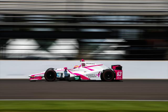 Pippa Mann streaks through the North Chute during practice for the 101st Indianapolis 500 -- Photo by: David Yowe