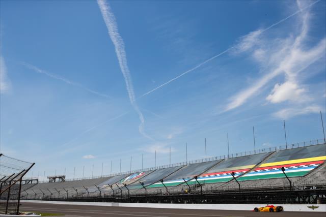 Fernando Alonso streaks through the North Chute during practice for the 101st Indianapolis 500 -- Photo by: David Yowe