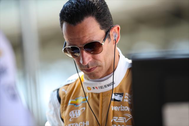 Helio Castroneves gets ready for track activity prior to practice for the 101st Indianapolis 500 -- Photo by: David Yowe