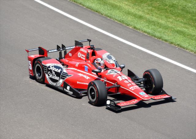Graham Rahal makes his entrance into Turn 1 during practice for the 101st Indianapolis 500 -- Photo by: Jim Haines