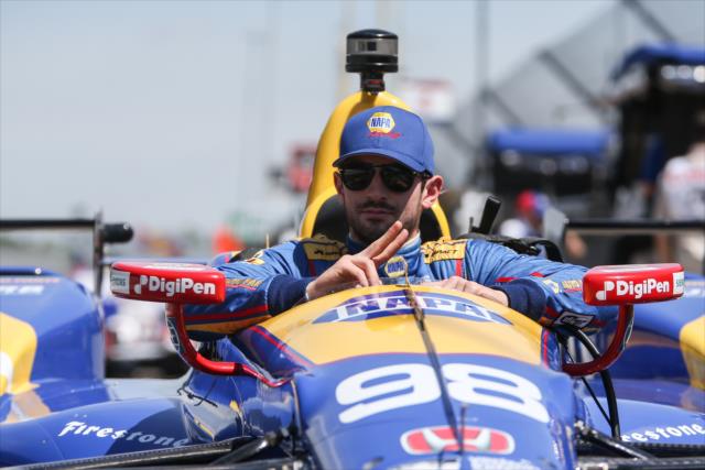 Alexander Rossi sits in his No. 98 NAPA Auto Parts Honda on pit lane prior to practice for the 101st Indianapolis 500 -- Photo by: Joe Skibinski