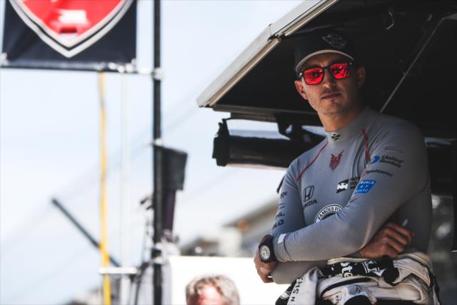 Graham Rahal looks down pit lane prior to practice for the 101st Indianapolis 500 -- Photo by: Joe Skibinski