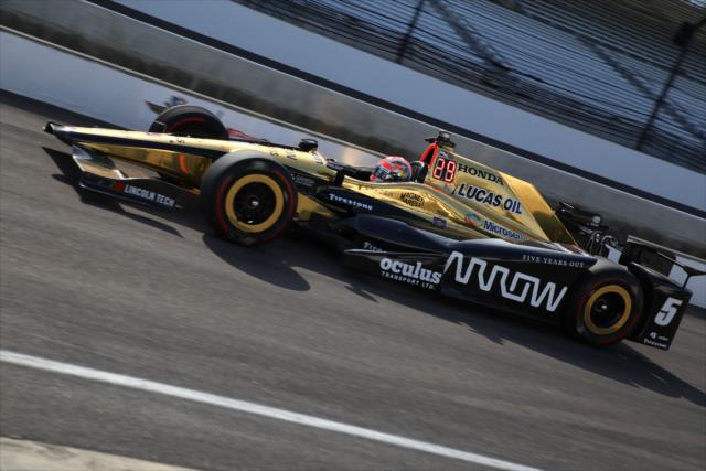 James Hinchcliffe rolls down pit lane during practice for the 101st Indianapolis 500 -- Photo by: Matt Fraver