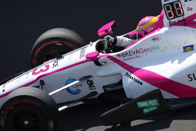 Pippa Mann flies down the frontstretch during practice for the 101st Indianapolis 500 -- Photo by: Matt Fraver