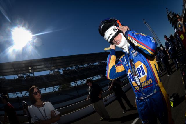 Alexander Rossi following qualifications for the Indianapolis 500. -- Photo by: Chris Owens