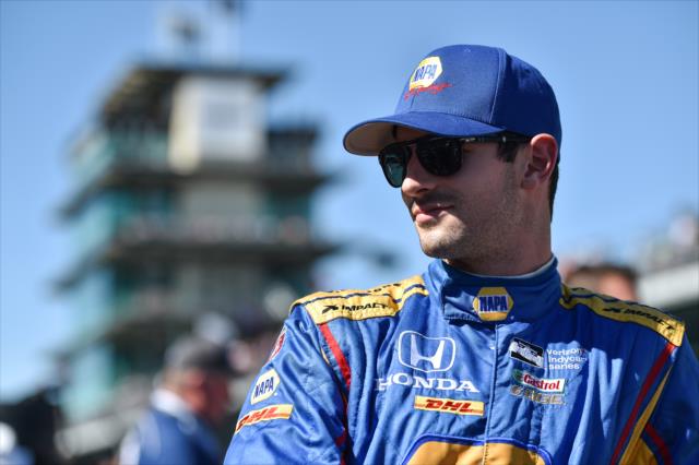Alexander Rossi following qualifications for the Indianapolis 500. -- Photo by: Chris Owens