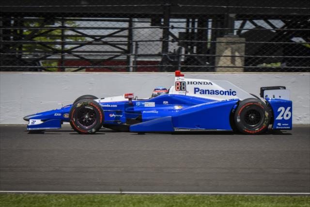 Fast Nine qualifier Takuma Sato during morning practice on Pole Day -- Photo by: Forrest Mellott