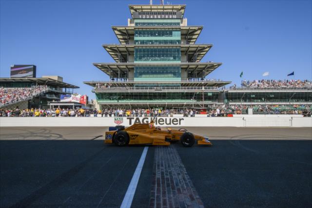 Fernando Alonso crosses the Yard of Bricks on Pole Day at the Indianapolis Motor Speedway. -- Photo by: Forrest Mellott
