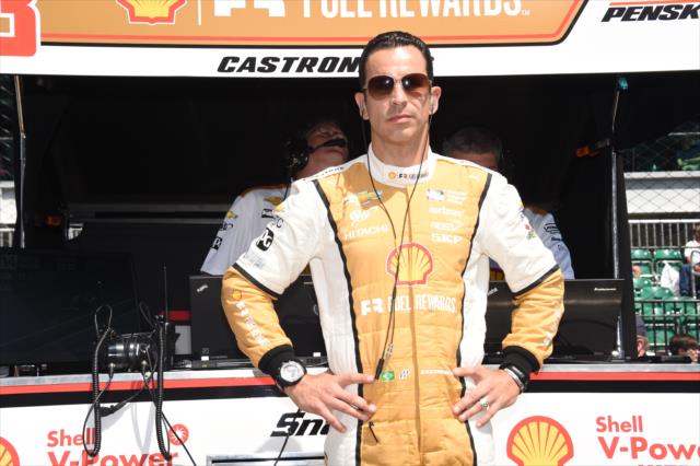Helio Castroneves before his qualifying run on pole day for the Indianapolis 500. -- Photo by: Jim Haines