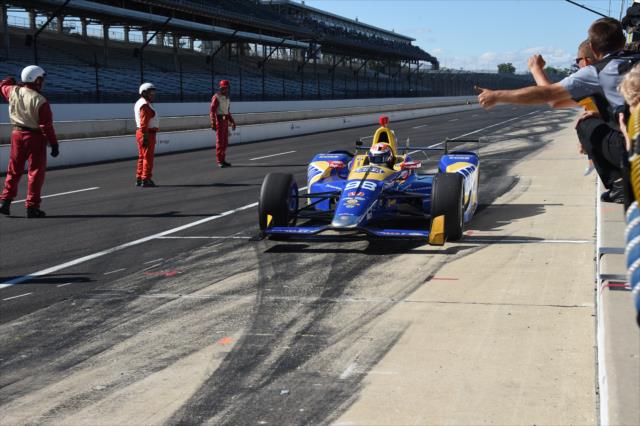 Alexander Rossi returns from his qualifying run at the Indianapolis Motor Speedway. -- Photo by: Jim Haines