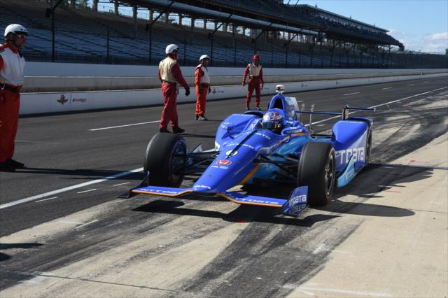 Scott Dixon returns from his qualifying run at the Indianapolis Motor Speedway. -- Photo by: Jim Haines