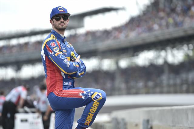 Alexander Rossi looks on from pit lane during qualifications for the 102nd Indianapolis 500 at the Indianapolis Motor Speedway -- Photo by: Chris Owens