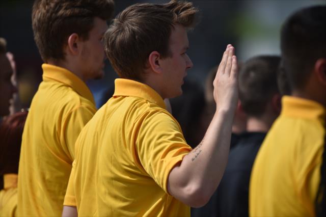 Cadets are sworn in to the Armed Forces on Sunday's enlistment ceremony held at the Indianapolis Motor Speedway. -- Photo by: Dana Garrett