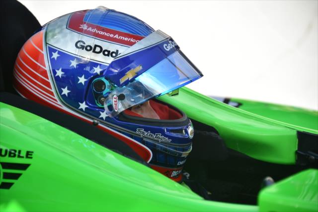 Danica Patrick focuses forward from her No. 13 GoDaddy Chevrolet on pit lane prior to her qualification attempt for the 102nd Indianapolis 500 at the Indianapolis Motor Speedway -- Photo by: Dana Garrett