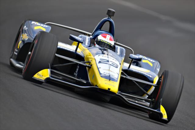 Charlie Kimball sails through Turn 1 during qualifications for the 102nd Indianapolis 500 at the Indianapolis Motor Speedway -- Photo by: John Cote