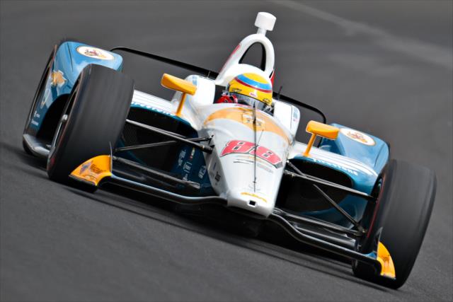 Gabby Chaves sails through Turn 1 during qualifications for the 102nd Indianapolis 500 at the Indianapolis Motor Speedway -- Photo by: John Cote