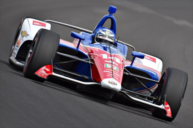 Tony Kanaan sails through Turn 1 during qualifications for the 102nd Indianapolis 500 at the Indianapolis Motor Speedway -- Photo by: John Cote