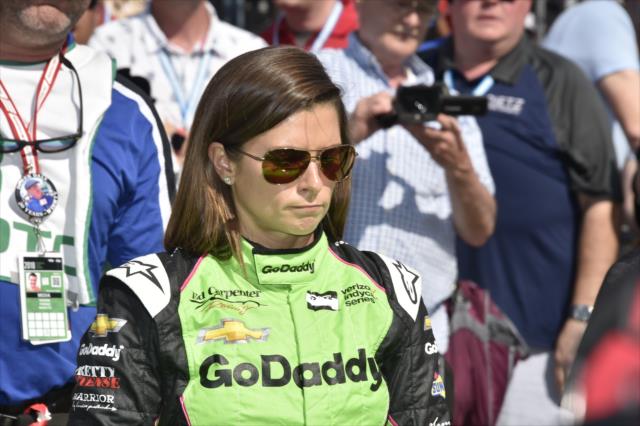 Danica Patrick waits along pit lane prior to her qualification attempt for the 102nd Indianapolis 500 at the Indianapolis Motor Speedway -- Photo by: Jim Haines