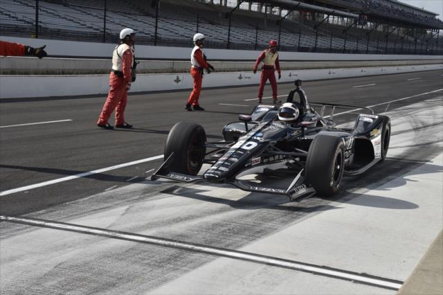 Ed Carpenter pulls into pit lane following his qualification attempt for the 102nd Indianapolis 500 at the Indianapolis Motor Speedway -- Photo by: Jim Haines