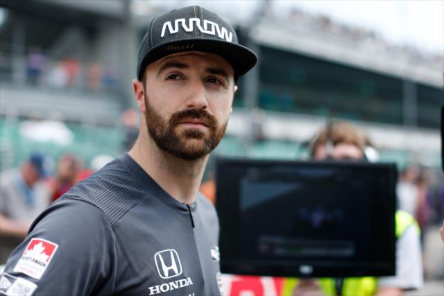 James Hinchcliffe looks on from pit lane during qualifications for the 102nd Indianapolis 500 at the Indianapolis Motor Speedway -- Photo by: Joe Skibinski