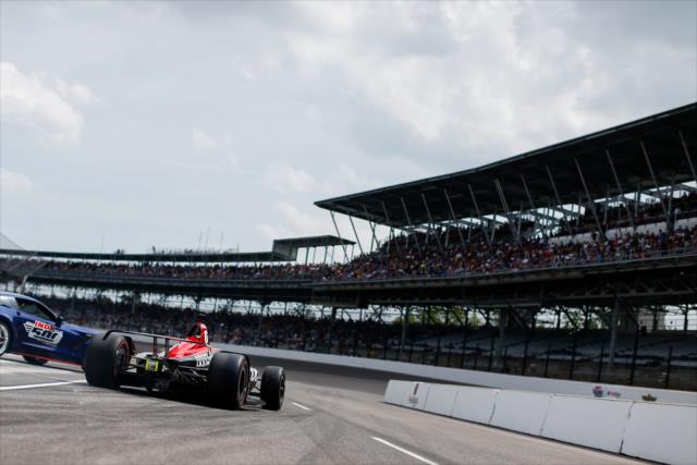Robert Wickens peels out of pit lane to start his qualification attempt for the 102nd Indianapolis 500 at the Indianapolis Motor Speedway -- Photo by: Joe Skibinski