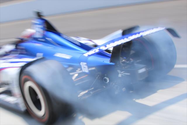 Graham Rahal peels out of pit lane to start his qualification attempt for the 102nd Indianapolis 500 at the Indianapolis Motor Speedway -- Photo by: Mike Harding