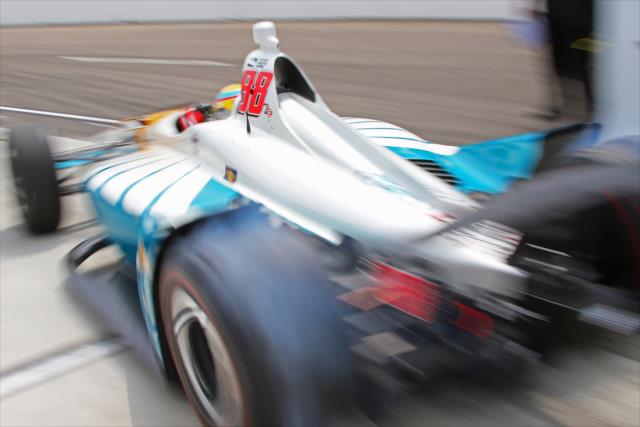 Gabby Chaves peels out of pit lane to start his qualification attempt for the 102nd Indianapolis 500 at the Indianapolis Motor Speedway -- Photo by: Mike Harding