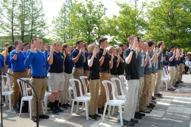 The enlistment swearing in ceremony during Armed Services Day at the Indianapolis Motor Speedway -- Photo by: Mike Young