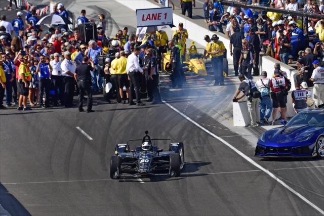 Ed Carpenter exits pit lane to start his qualification attempt for the 102nd Indianapolis 500 at the Indianapolis Motor Speedway -- Photo by: Walter Kuhn