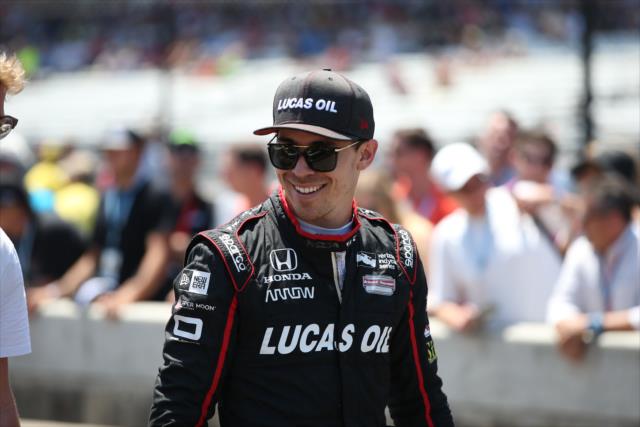 Robert Wickens walks pit lane prior to his run in the pit stop competition during Miller Lite Carb Day at the Indianapolis Motor Speedway -- Photo by: Chris Jones