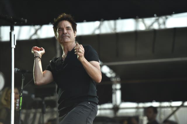 Patrick Monahan of Train performs on stage during the Miller Lite Carb Day concert on the infield at the Indianapolis Motor Speedway -- Photo by: Chris Owens