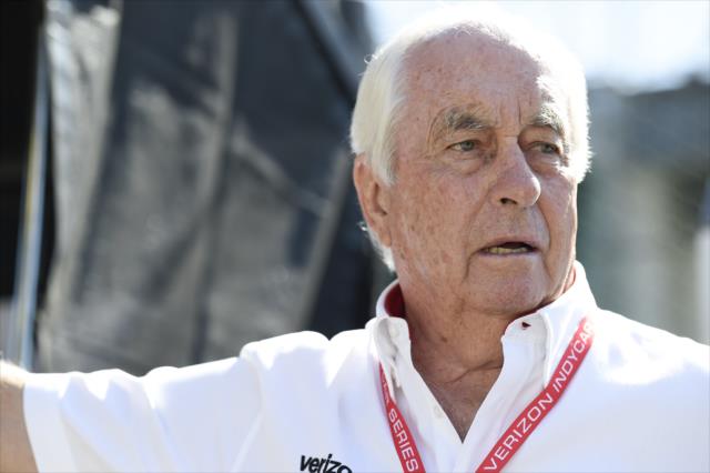Roger Penske watches track activity from pit lane during the final practice for the 102nd Indianapolis 500 on Miller Lite Carb Day at the Indianapolis Motor Speedway -- Photo by: Chris Owens