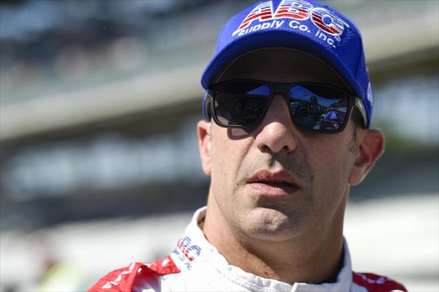 Tony Kanaan waits along pit lane prior to the final practice for the 102nd Indianapolis 500 on Miller Lite Carb Day at the Indianapolis Motor Speedway -- Photo by: Chris Owens