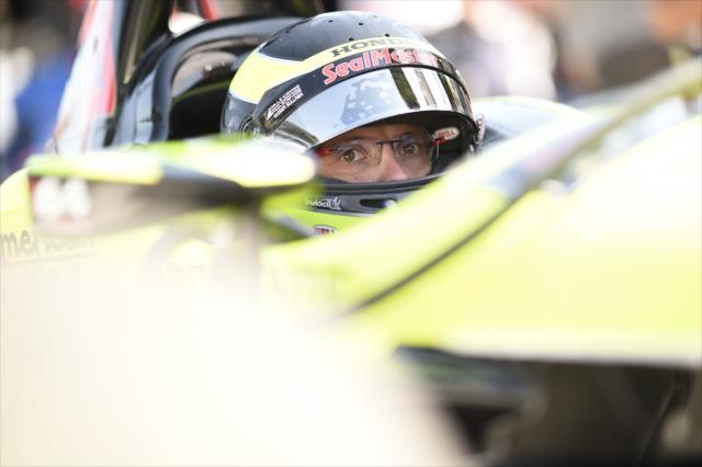 Sebastien Bourdais stares down pit lane from his No. 18 Sealmaster Honda during the final practice for the 102nd Indianapolis 500 -- Photo by: Chris Owens
