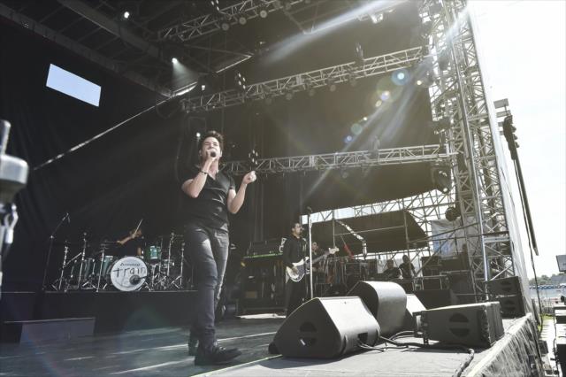 Patrick Monahan and the group Train perform on stage during the Miller Lite Carb Day concert on the infield at the Indianapolis Motor Speedway -- Photo by: Chris Owens