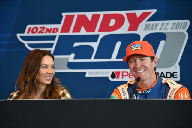 Emma and Scott Dixon unveil the teaser trailer for the movie 'Born Racer' during an availability at the Indianapolis Motor Speedway -- Photo by: Dana Garrett