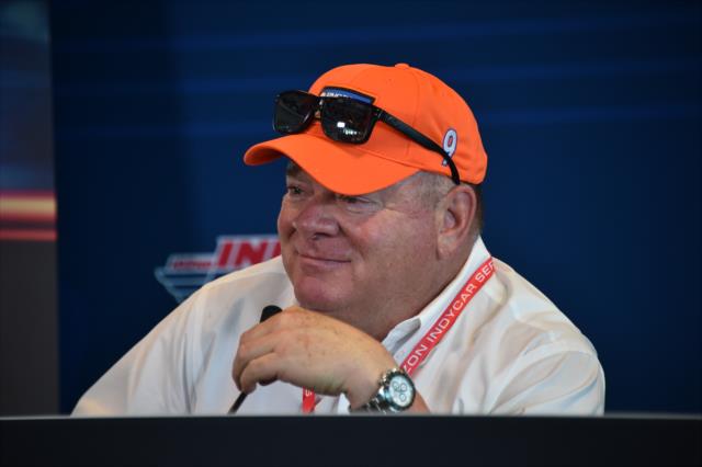 Team owner Chip Ganassi helps unveil the teaser trailer for the movie 'Born Racer' during an availability at the Indianapolis Motor Speedway -- Photo by: Dana Garrett
