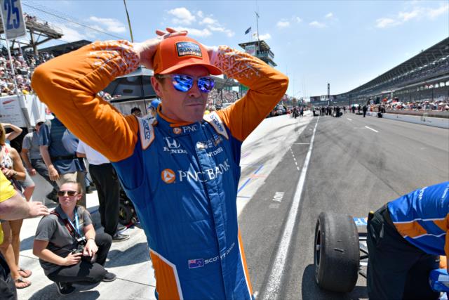 Scott Dixon gets set to go on pit lane during the 2018 pit stop competition on Miller Lite Carb Day at the Indianapolis Motor Speedway -- Photo by: John Cote