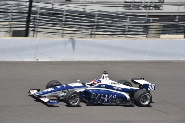 Colton Herta streaks down the frontstretch during the 2018 Freedom 100 at the Indianapolis Motor Speedway -- Photo by: Jim Haines