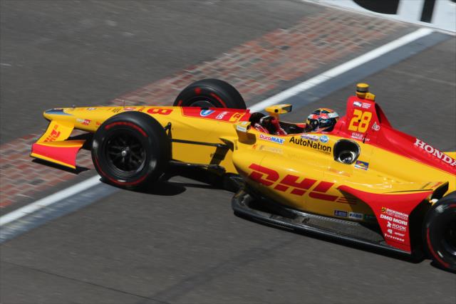 Ryan Hunter-Reay crosses the Yard of Bricks during the final practice for the 102nd Indianapolis 500 on Miller Lite Carb Day at the Indianapolis Motor Speedway -- Photo by: Matt Fraver