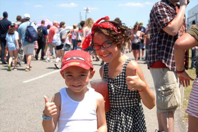 A few young fans in the pagoda plaza during Miller Lite Carb Day at the Indianapolis Motor Speedway -- Photo by: Mike Young