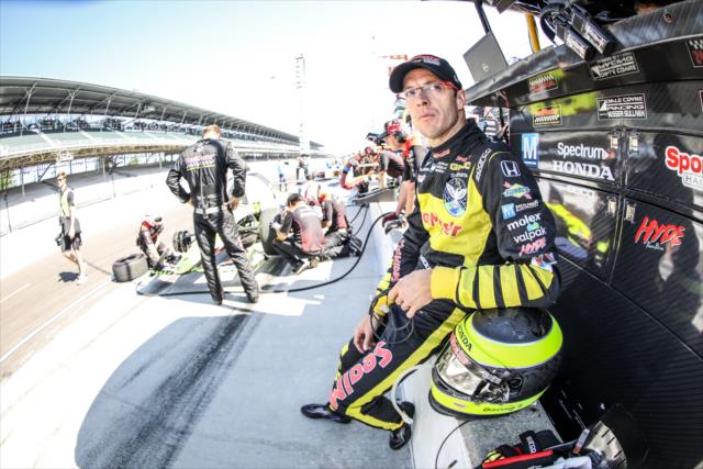 Sebastien Bourdais looks down pit lane prior to the final practice for the 102nd Indianapolis 500 on Miller Lite Carb Day at the Indianapolis Motor Speedway -- Photo by: Shawn Gritzmacher