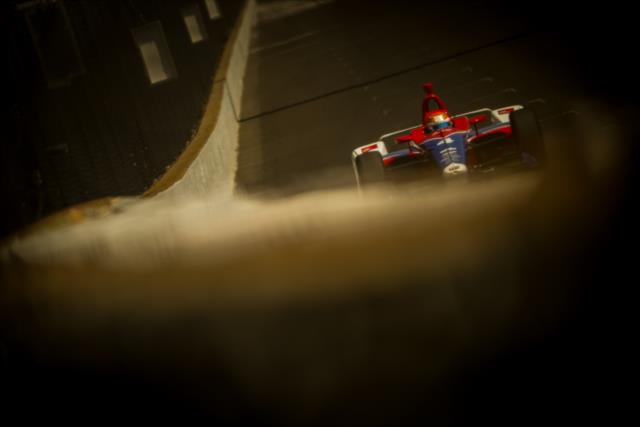Matheus 'Matt' Leist sets up for Turn 1 during the final practice for the 102nd Indianapolis 500 on Miller Lite Carb Day at the Indianapolis Motor Speedway -- Photo by: Shawn Gritzmacher