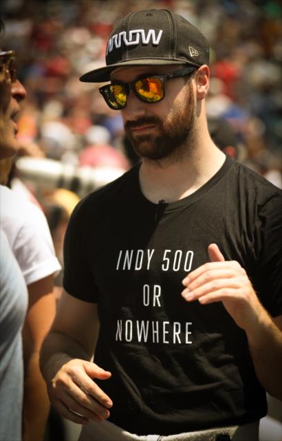 James Hinchcliffe is all business on pit lane during the 2018 pit stop competition on Miller Lite Carb Day at the Indianapolis Motor Speedway -- Photo by: Shawn Gritzmacher